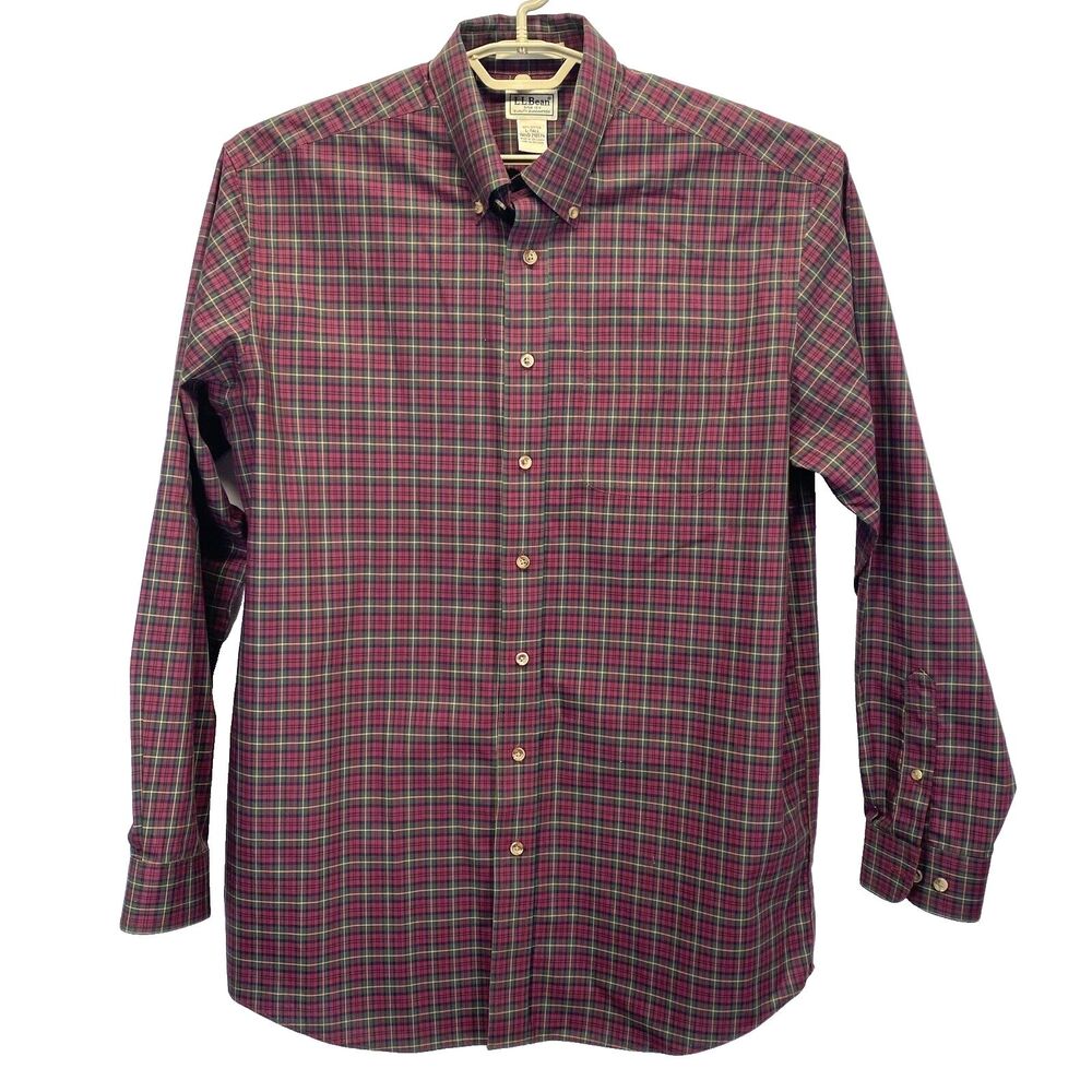 L.L. Bean Men's Shirt L-Tall Long Sleeve Wrinkle Resistant Christmas Plaid